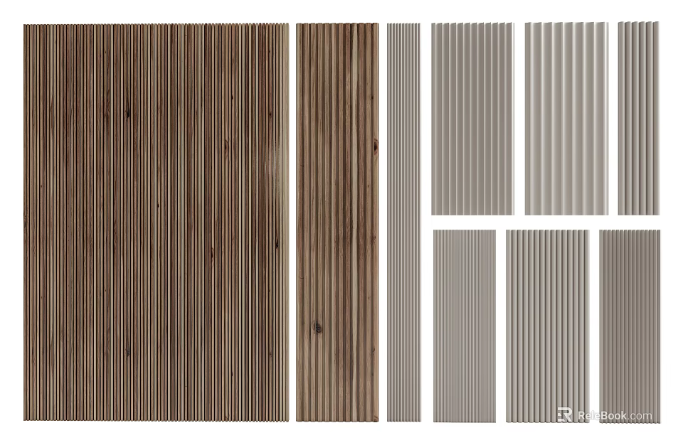 Decorative Wooden Slat and Gray Brown Textured Wall Panels for Interior Home Design 3d model 
