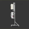 Industrial Equipment With Control Panel Pipes Valves And White Tank On Metal Stand