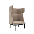 Pair of Beige Two Seater Sofas with Vertical Tufted Backrest and Black Legs 3d model