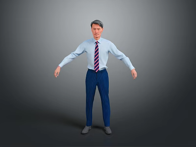 A Man With Arms Outstretched In Light Blue Shirt Purple Striped Tie Blue Striped Pants 3d model