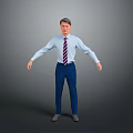 A Man With Arms Outstretched In Light Blue Shirt Purple Striped Tie Blue Striped Pants