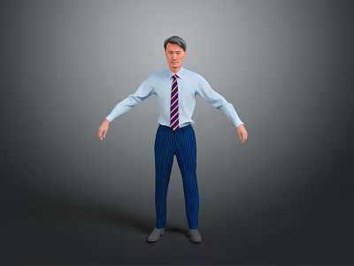 A Man With Arms Outstretched In Light Blue Shirt Purple Striped Tie Blue Striped Pants 3d model