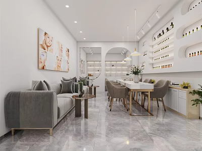 Modern Beauty Hair Salon Interior With Open Layout Reception Sofa And Styling Stations 3d model