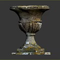 Antique Rustic Decorative Urn With Weathered Surface And Carved Square Base 3d model