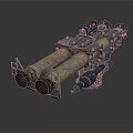 Vintage Double Barrel Weapon With Rusty Metal Components And Mechanical Gears Industrial Military Launcher Design