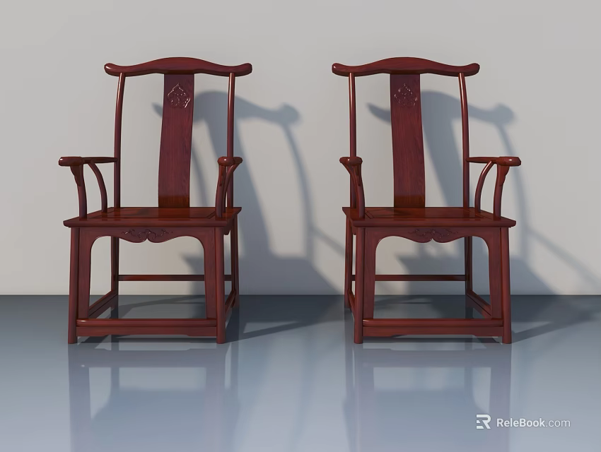 Two Elegant Red Wooden Chairs With Classic Design And Sturdy Structure 3d model 