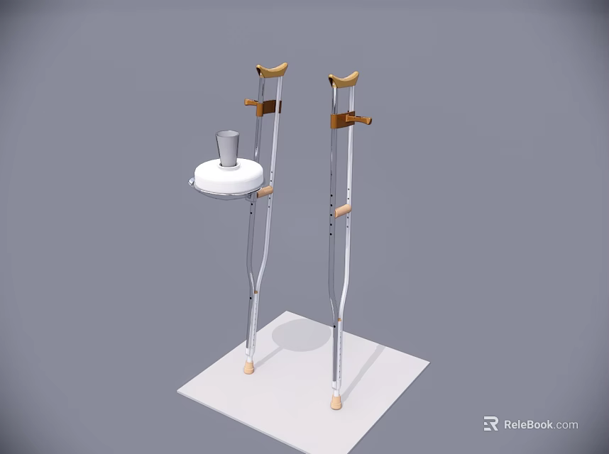 Adjustable Medical Crutches With Wooden Handles And Cup Holder Tray 3d model 