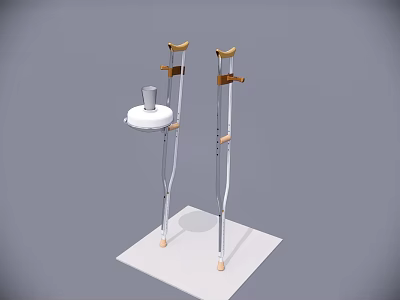 Adjustable Medical Crutches With Wooden Handles And Cup Holder Tray 3d model