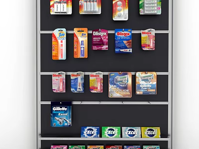 Retail Display Shelf With Various Organized Packaged Products For Store Presentation 3d model