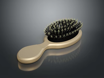 Stylish Hairbrush With Golden Handle And Black Bristles On Dark Background 3d model