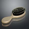 Stylish Hairbrush With Golden Handle And Black Bristles On Dark Background