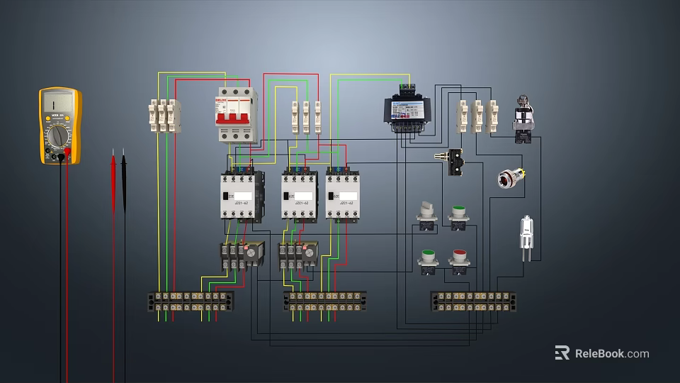 Industrial Electrical Control Cabinet With Circuit Breakers Contactors Relays Meters Indicator Lights And Terminal Blocks 3d model 