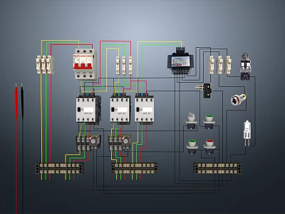 Industrial Electrical Control Cabinet With Circuit Breakers Contactors Relays Meters Indicator Lights And Terminal Blocks 3d model