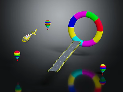 Colorful Ring Slide Playground Equipment Featuring Hot Air Balloons And Toy Helicopter 3d model