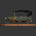 Vintage Classic Car with Black Top on Circular Display Platform with Stone Tiles and Grass