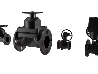 Industrial Black Valves Including Flanged Handwheel Operated Equipment Types 3d model