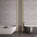 Modern Minimalist Bathroom Interior With White And Gray Bathtubs And Gray Walls