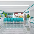 Modern Service Hall Interior With Blue Chairs Service Counters Screens And Green Plants
