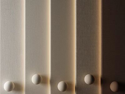 Linen Textured Beige Wall Design With Vertical Stripes And Round Decorative Hooks 3d model