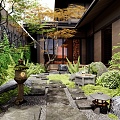 Japanese Zen Courtyard Garden Tingbu Green Slate Water Pot Waterscape Plant Combination Moss Landscape Stone Micro-terrain Plant Landscaping Flowers and Plants 3d model