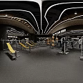 Modern Gym Interior With Spacious Layout Treadmills Strength Training Equipment Yellow Seats And Mirrors