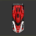 Red and White Race Car with Rear Wing Number 5 and Glossy Aerodynamic Design
