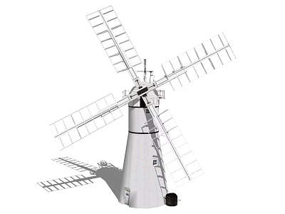 Windmill Building Components Featuring Tower Structure Rotating Blades And Support Framework 3d model