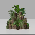 Natural Multi Tiered Floral Installation With Layered Green Plants And Wooden Bark Design