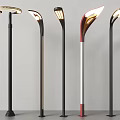 Outdoor Street Lights With Black Red White Poles And Various Illuminated Designs