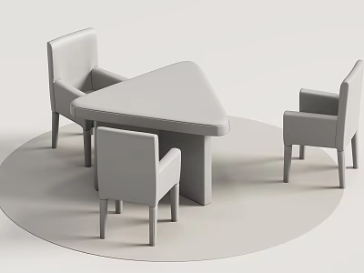 Modern Minimalist Meeting Table And Chairs With Triangular Tabletop And Three Seats 3d model