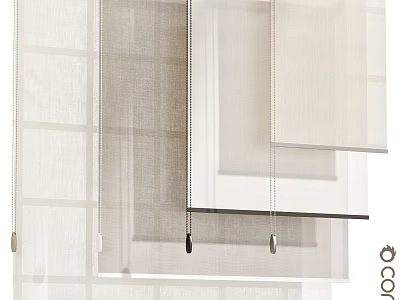 Modern Sheer Layered Curtain Design In Beige For Light Filtering Window Treatment 3d model