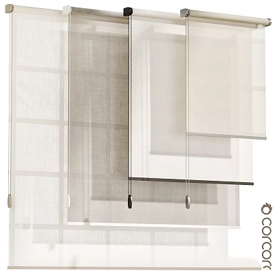 Modern Sheer Layered Curtain Design In Beige For Light Filtering Window Treatment 3d model