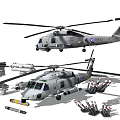 Military Helicopter Display with Armaments Missiles Rockets and Machine Guns