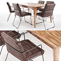 Rustic Wooden Dining Table Set With Brown Leather Chairs And Metal Legs