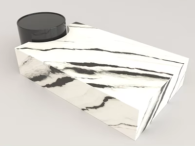Marble Coffee Table With White Surface And Black Veins Featuring Black Round Container 3d model