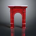 Red Decorative Fireplace With Arch Structure And Ornate Columns For Interior 3d model