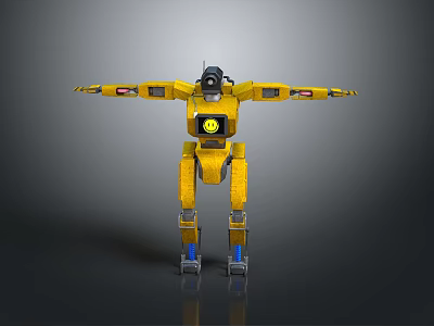 Yellow Robot Character With Open Arms Smiley Face Blue Feet Detailed 3D Design 3d model