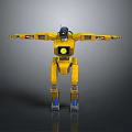 Yellow Robot Character With Open Arms Smiley Face Blue Feet Detailed 3D Design