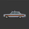 Vintage Police Car With White Exterior Orange Stripes And Blue Emergency Lights