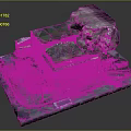 3D Architectural Model Scene With Green Walls Trees Outdoor Stone Path And Bench