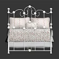 White Iron Bed Frame With Decorative Scrollwork Soft Bed Linens And Pillows 3d model
