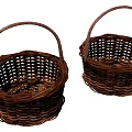 Two Garden Decorative Woven Baskets With Brown Color And Handles For Outdoor Use