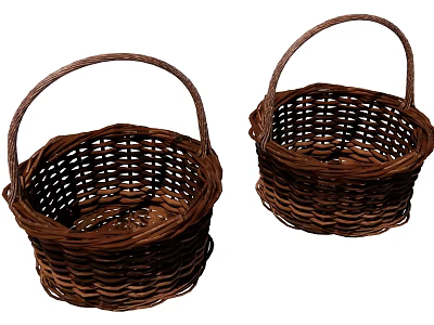 Two Garden Decorative Woven Baskets With Brown Color And Handles For Outdoor Use 3d model