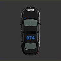 Black and White Police Sedan Car With 074 Number And Roof Lights