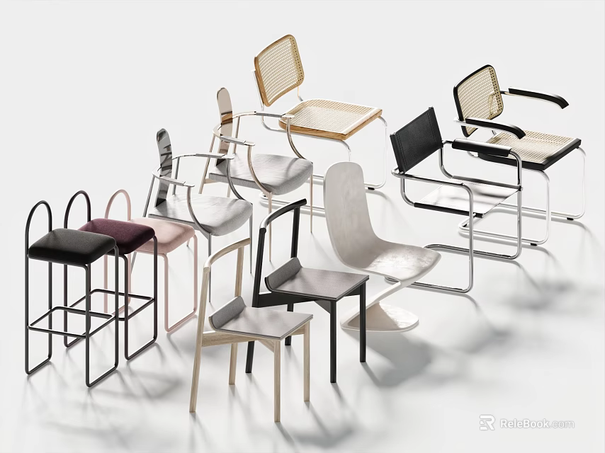 Modern Dining Chairs Collection With Various Styles Metal Frames And Upholstered Seats 3d model