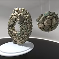 Circular Stone Art Installation On White Base With Hanging Sphere 3d model