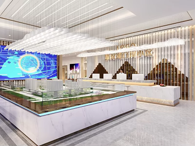 Modern Luxury Real Estate Sales Office With Property Sand Table And Elegant Reception Area 3d model
