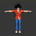 Anime Character Figure With Black Spiky Hair Red Shirt Blue Pants And Sneakers Arms Outstretched
