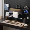 Modern Computer Gaming Setup With Monitor Keyboard Mouse Headphones And Controllers On Desk