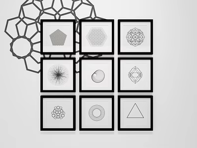 Minimalist Abstract Art With Multiple Framed Geometric Shapes And Black Borders 3d model